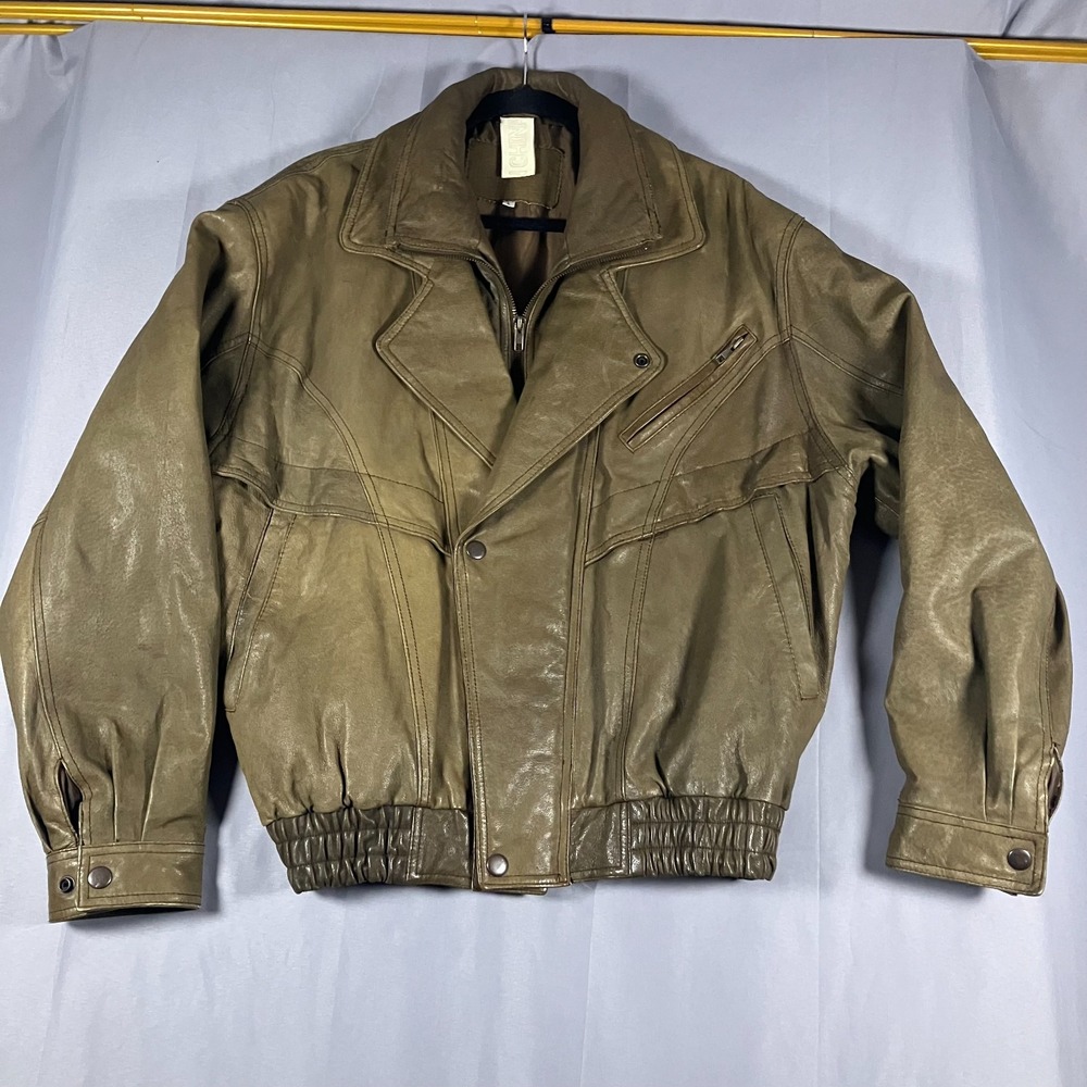Unbranded Genuine Leather Jacket‎ Men's Large Brown Beige Vintage Bomber Style